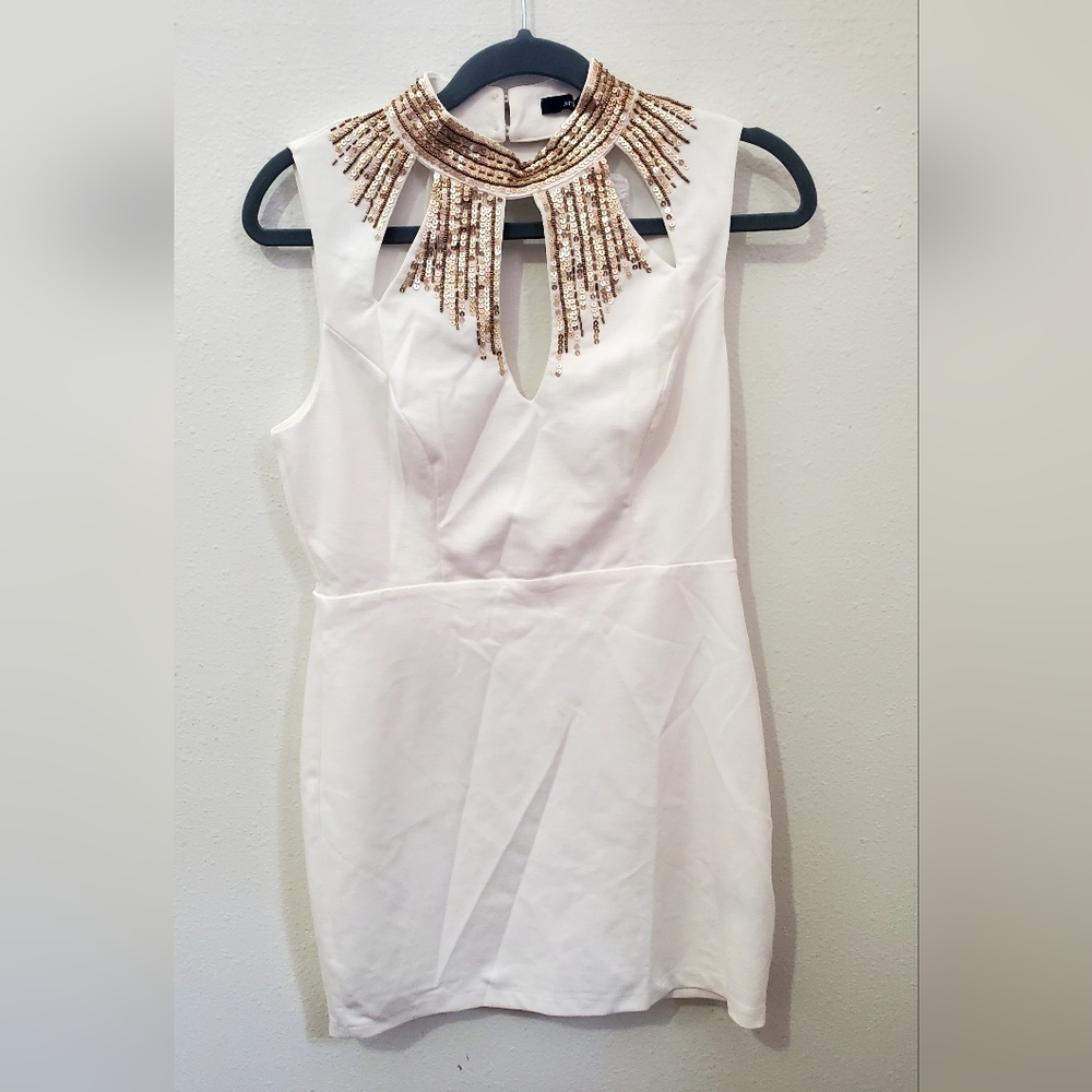 Ark & Co White Sequin Halter Mini Dress